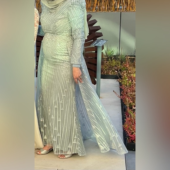 Modessa Couture formal sequined dress. Light emerald green and silver color. - Picture 6 of 12